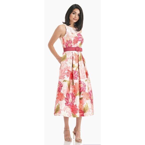 Kay Unger LIBERTY TEA LENGTH DRESS in Coral Reef/Multi NWOT Size 2 - Picture 2 of 9